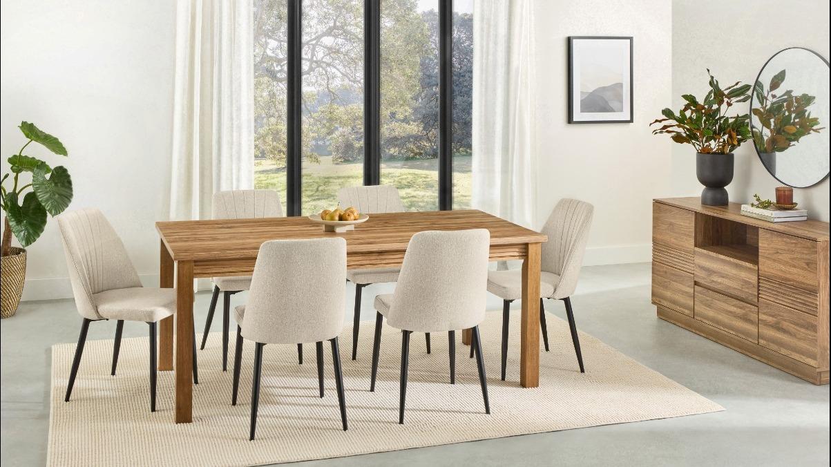 Piper 7-Piece Dining Table Set - Beige Fabric