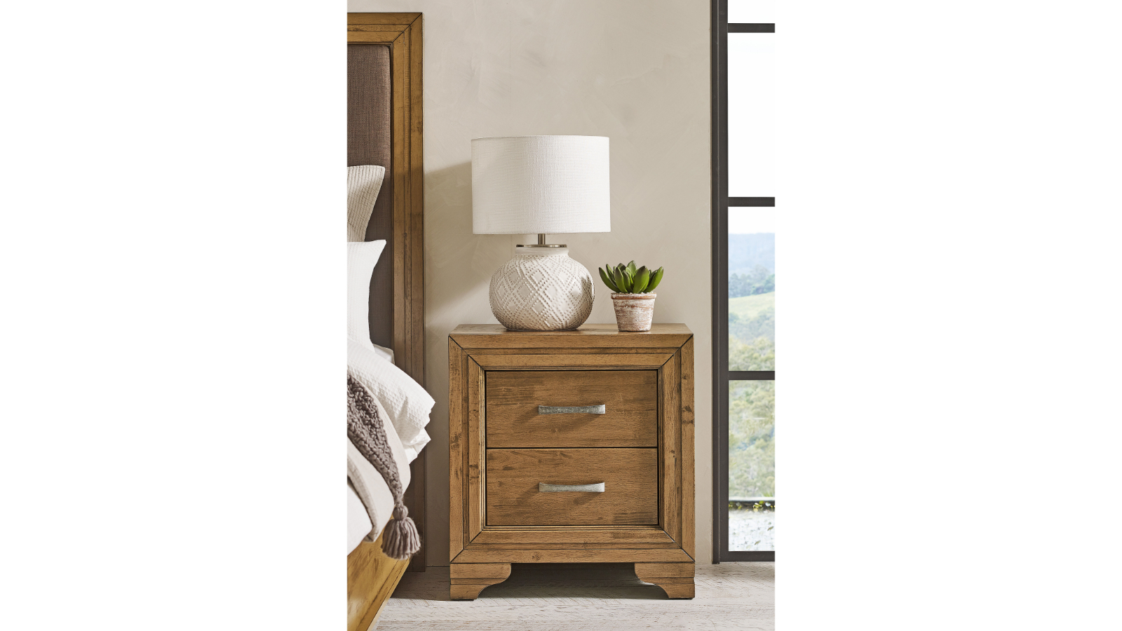 Topaz 2-Drawer Honey Bedside Table