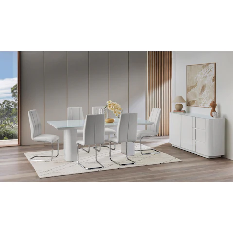 Bolero 7-Piece Dining Table Set - White Table with White Chairs
