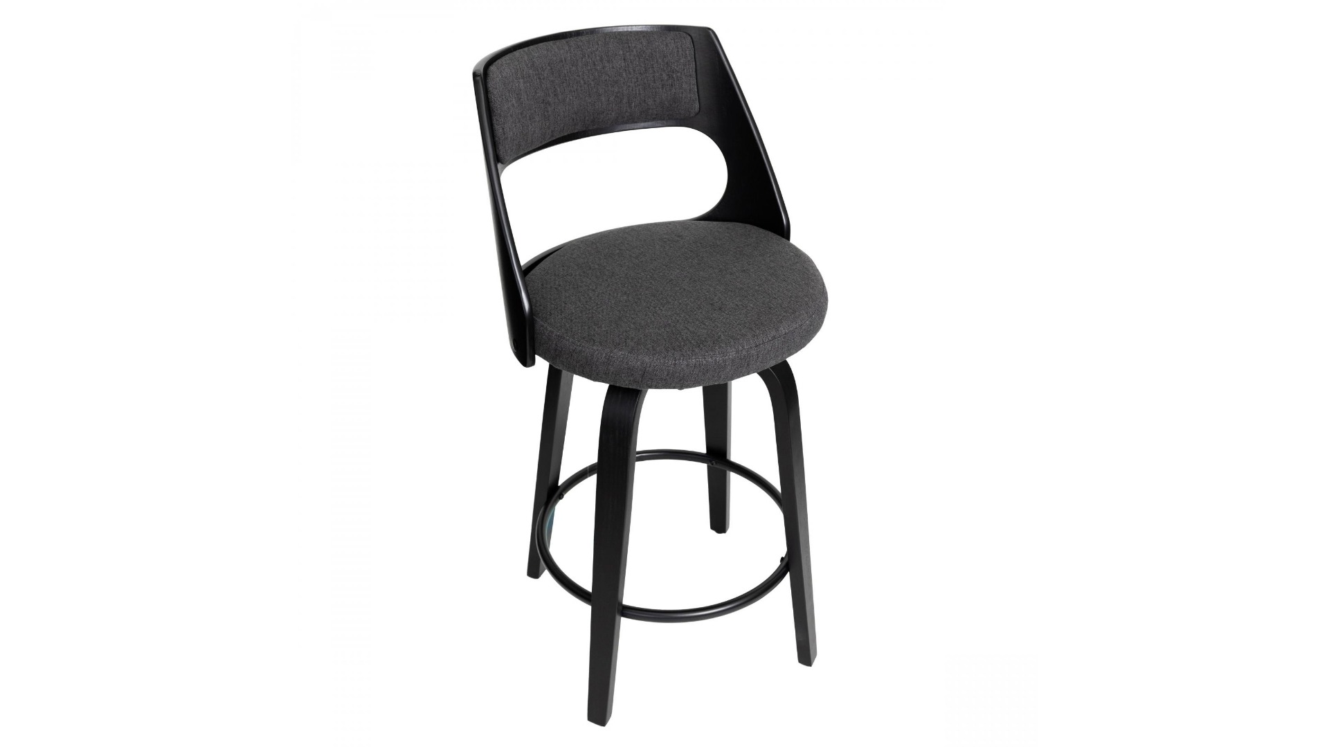 Catalina Black Frame Swivel Bar Stool – Charcoal Fabric