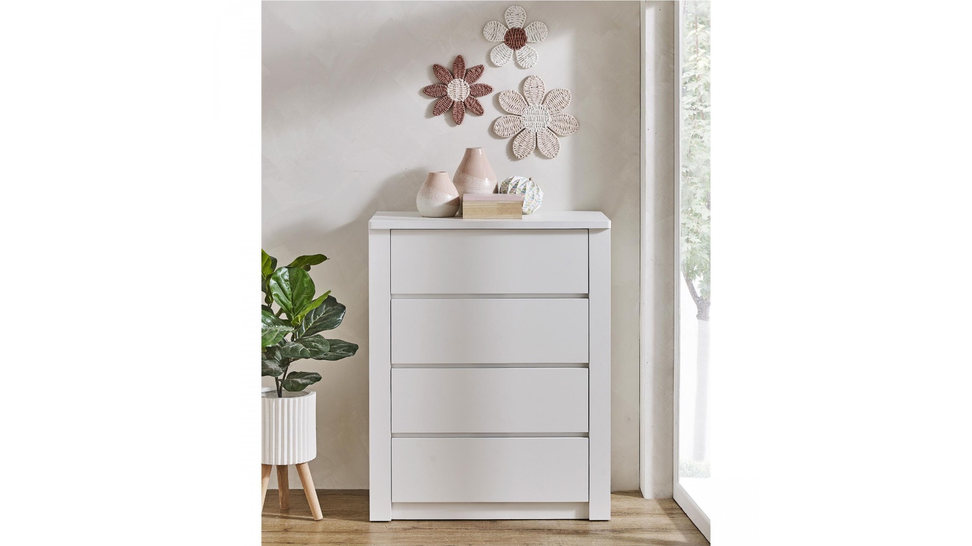 Venus White Oak 4-Drawer Tallboy