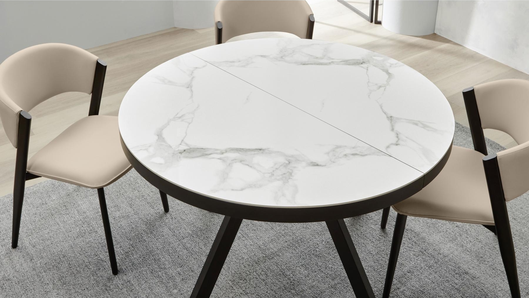 Kyoto 5-Piece Round Extension Dining Set - Beige PU