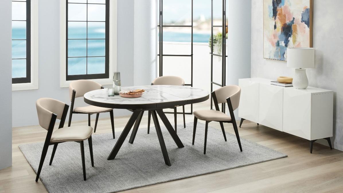 Kyoto 5-Piece Round Extension Dining Set - Beige PU