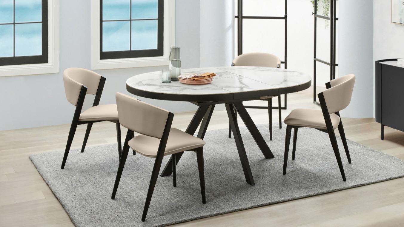 Kyoto 5-Piece Round Extension Dining Table Set - Beige PU