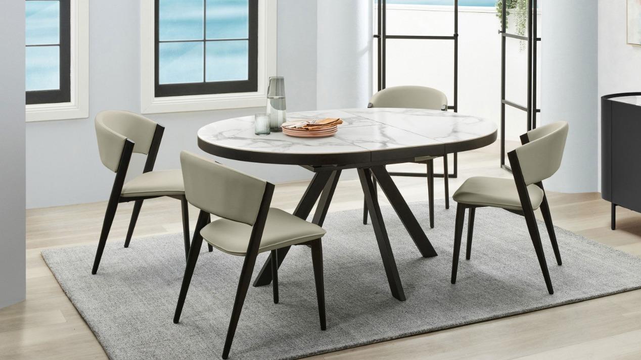 Kyoto 5-Piece Round Extension Dining Table Set - Grey PU
