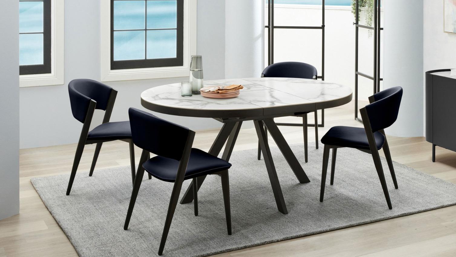 Kyoto 5-Piece Round Extension Dining Table Set - Black PU