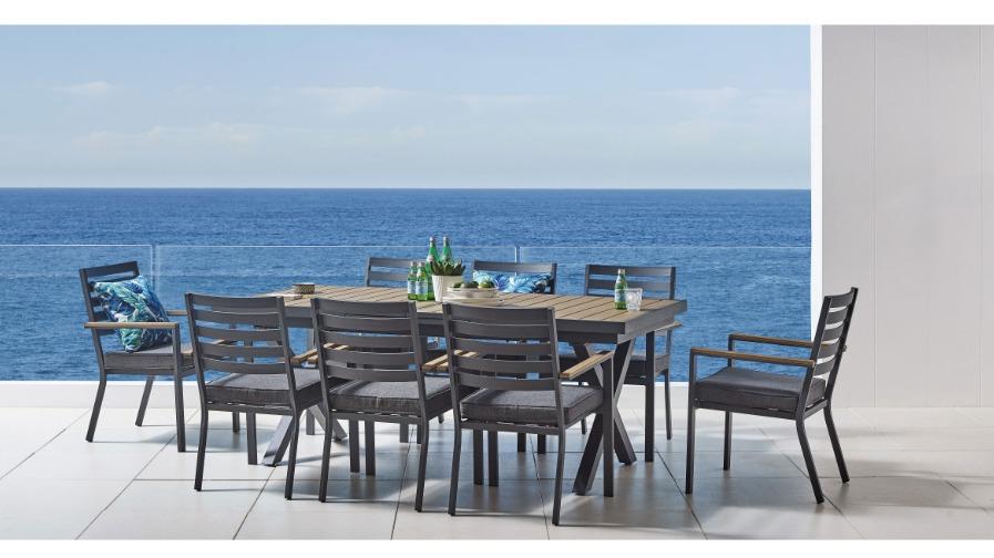 Bella 9-Piece Outdoor Rectangular Extension Dining Setting - Graphite