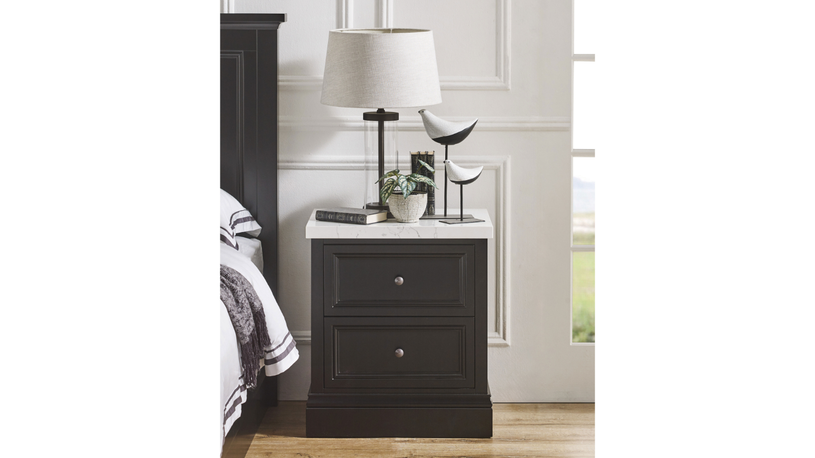 Montauk 2-Drawer Black Bedside Table
