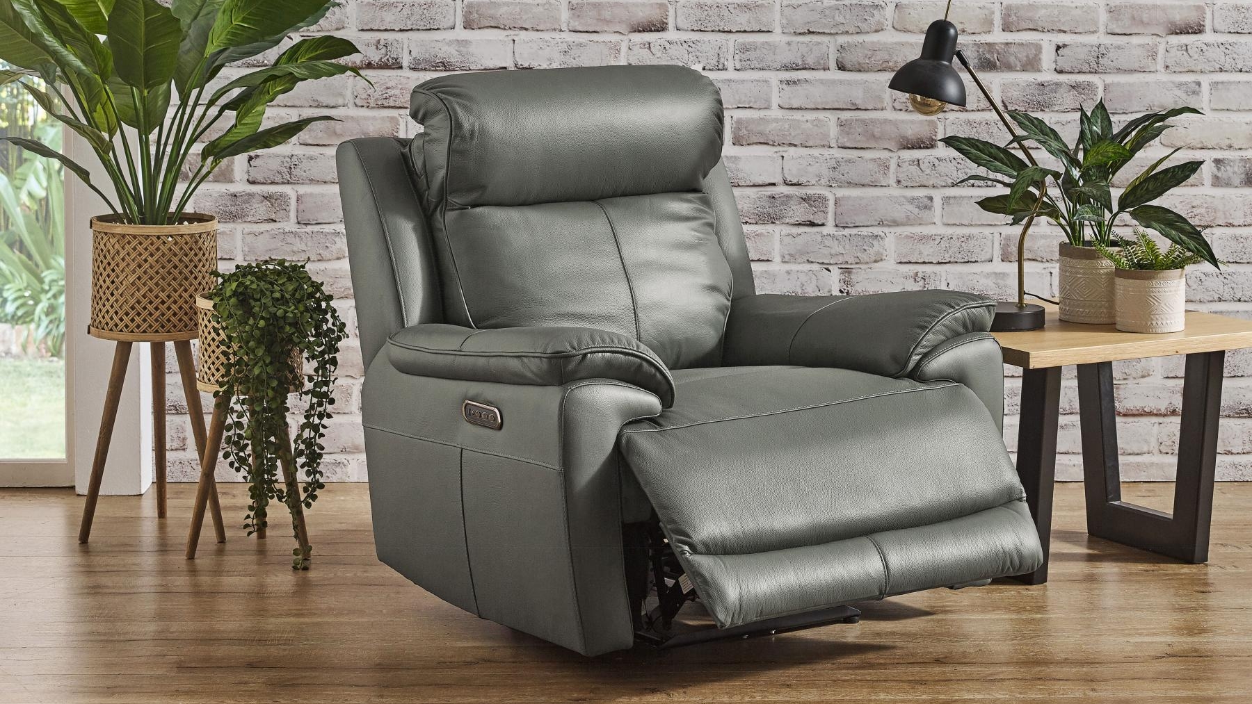 Silverstone Leather Powered Recliner Armchair with Powered Headrest and Powered Lumbar - Platinum
