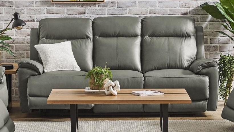 Silverstone 3-Seater Leather Powered Recliner Sofa with Powered Headrests and Powered Lumbar - Platinum