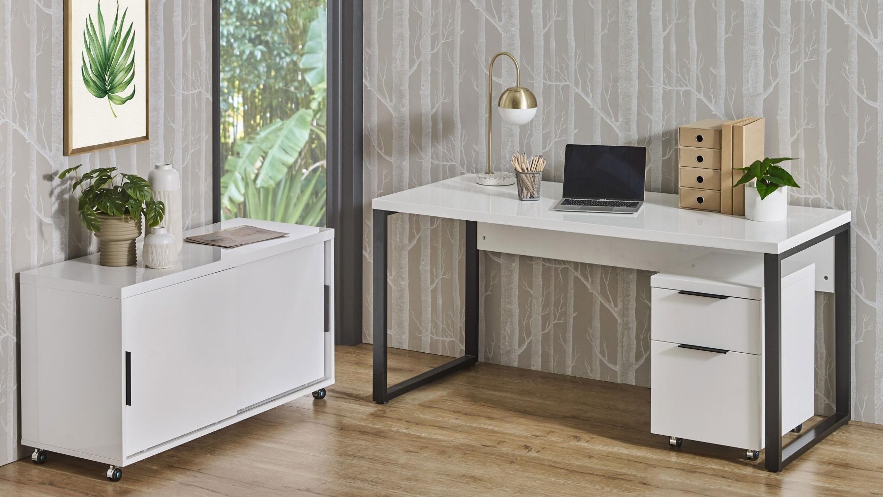 Athens 3 Piece Desk Set White Harvey Norman