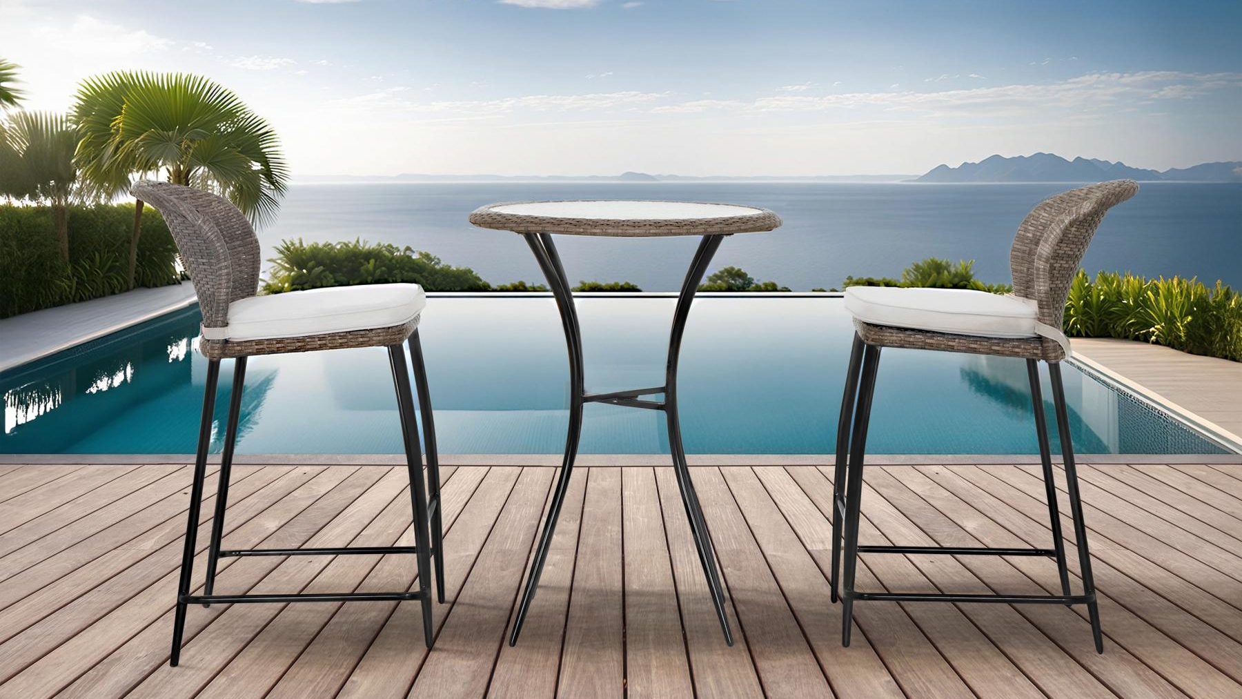 Santa Cruz 3-Piece Outdoor Round Bar Setting