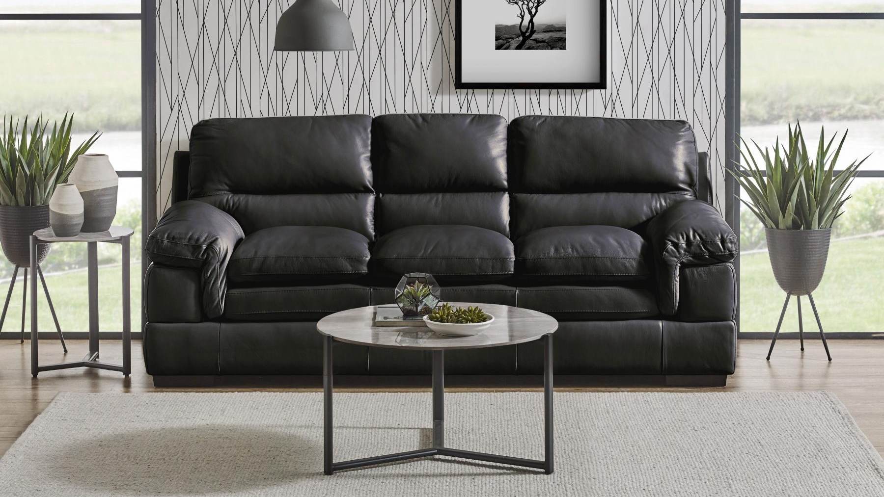 Capella 3-Seater Leather Sofa - Caviar