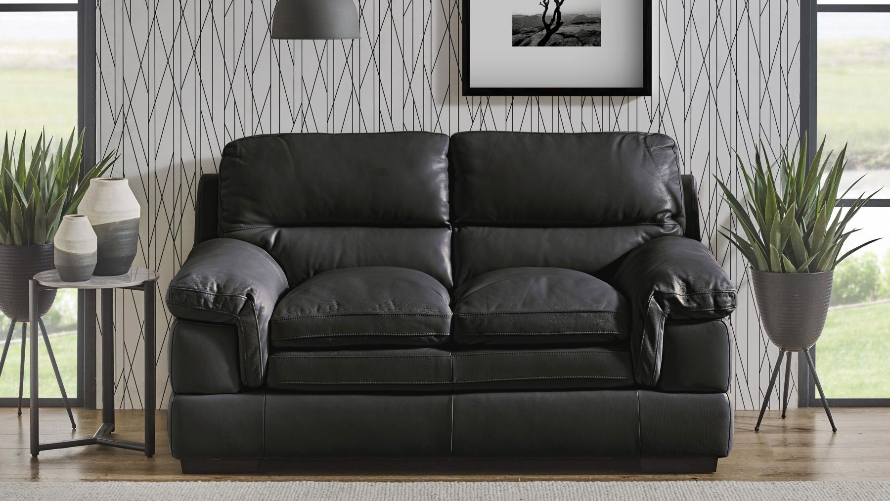Capella 2-Seater Leather Sofa - Caviar