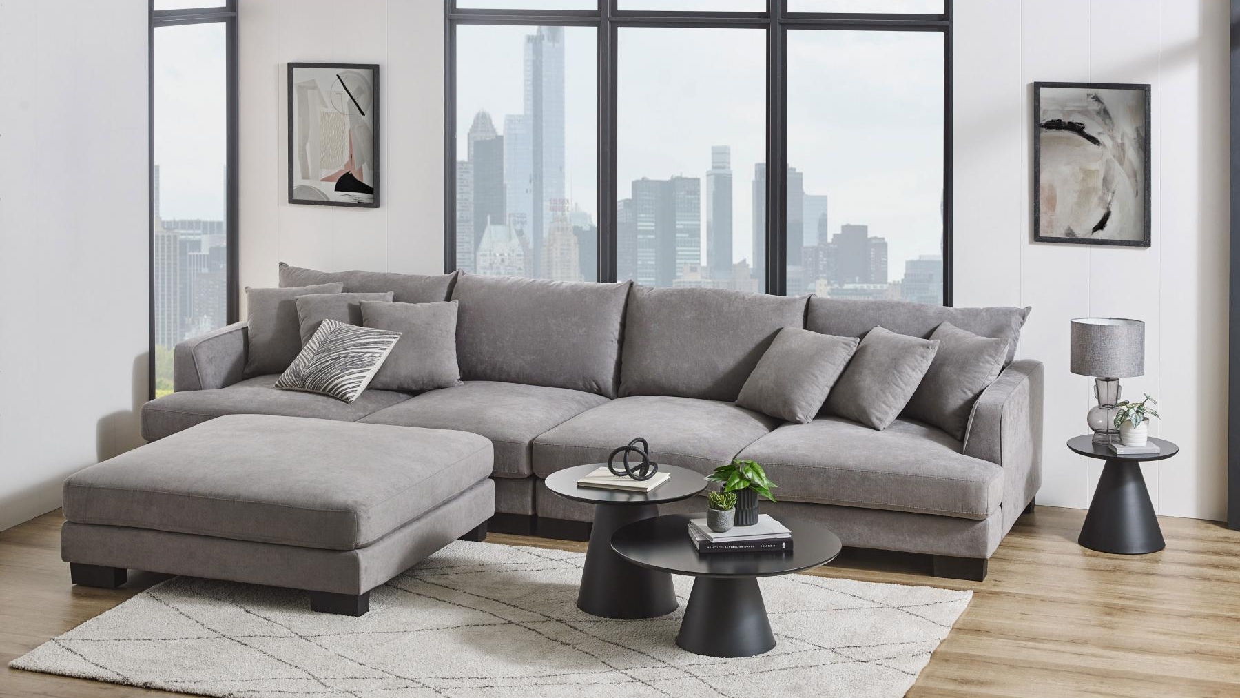 Dayton 4-Seater Fabric Sofa with Ottoman