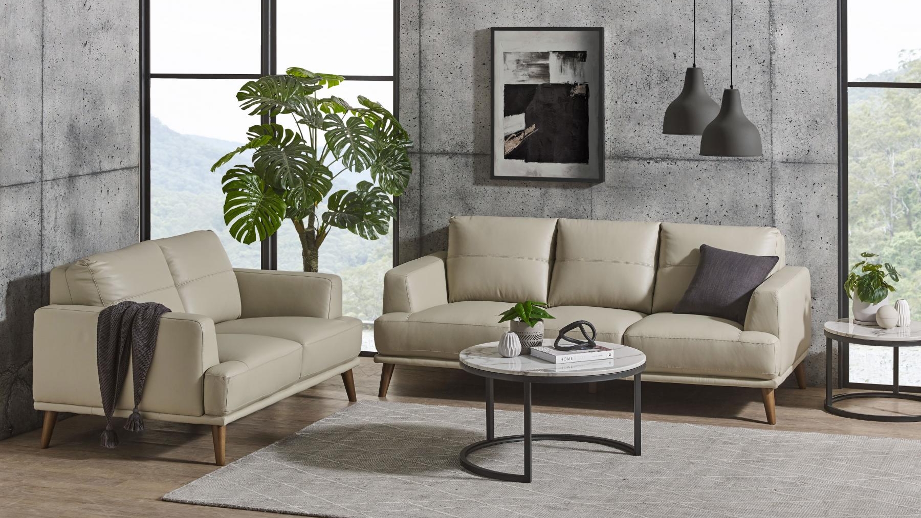 Iris 2 Piece Leather Lounge Suite Wheat