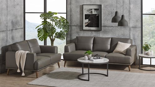 Iris 2-Piece Leather Lounge Suite Grey Harvey Norman