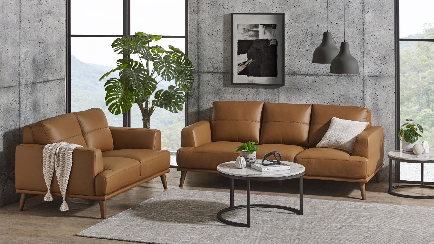 Iris 2-Piece Leather Lounge Suite Cognac Harvey Norman