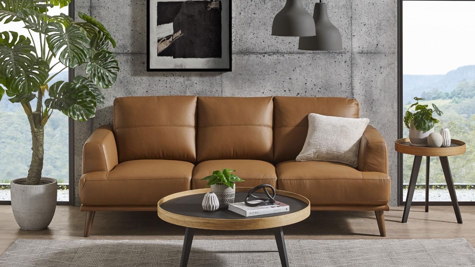 Iris 3-Seater Leather Sofa - Cognac