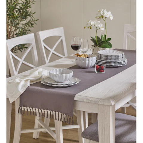 L'Avenue Fringed Charcoal Table Runner