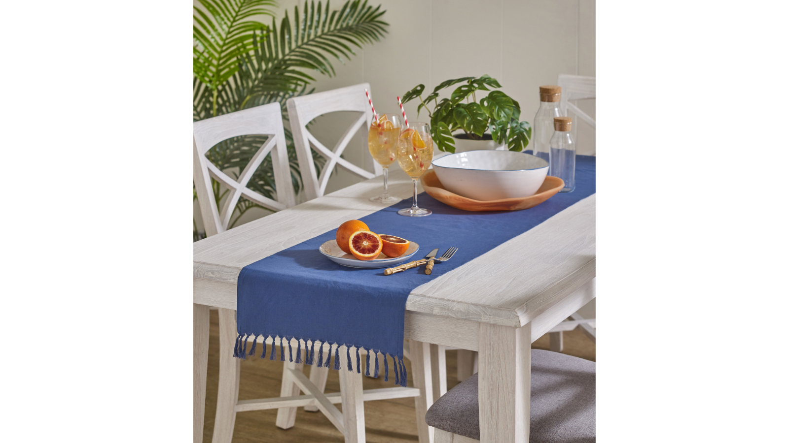 L'Avenue Fringed Blue Table Runner