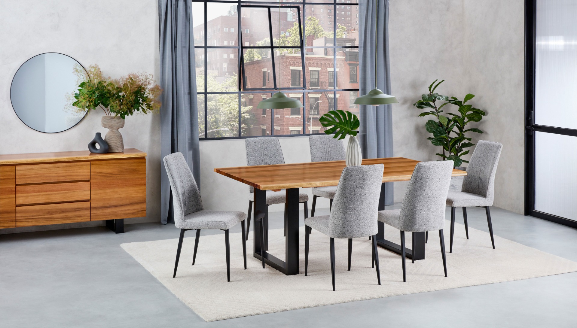 Izara Dining Table Set with Sierra Grey Fabric Dining Chair
