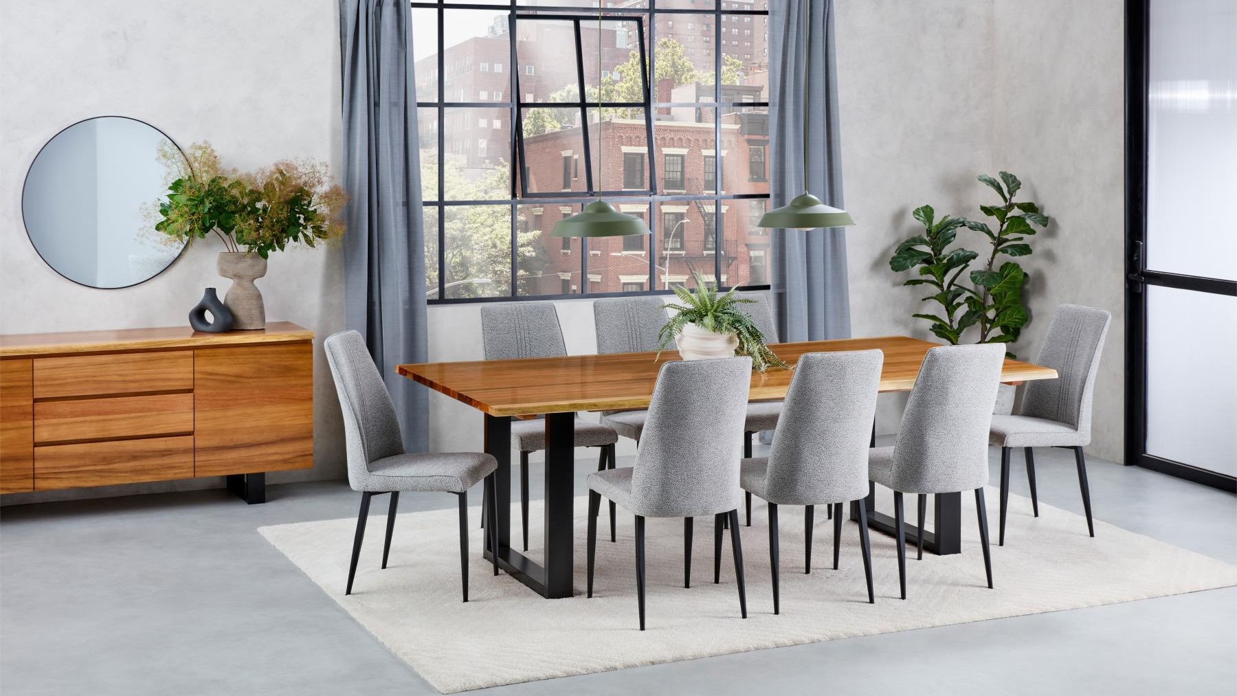 Izara 9-Piece Dining Table Set with Sierra Grey Fabric Dining Chair