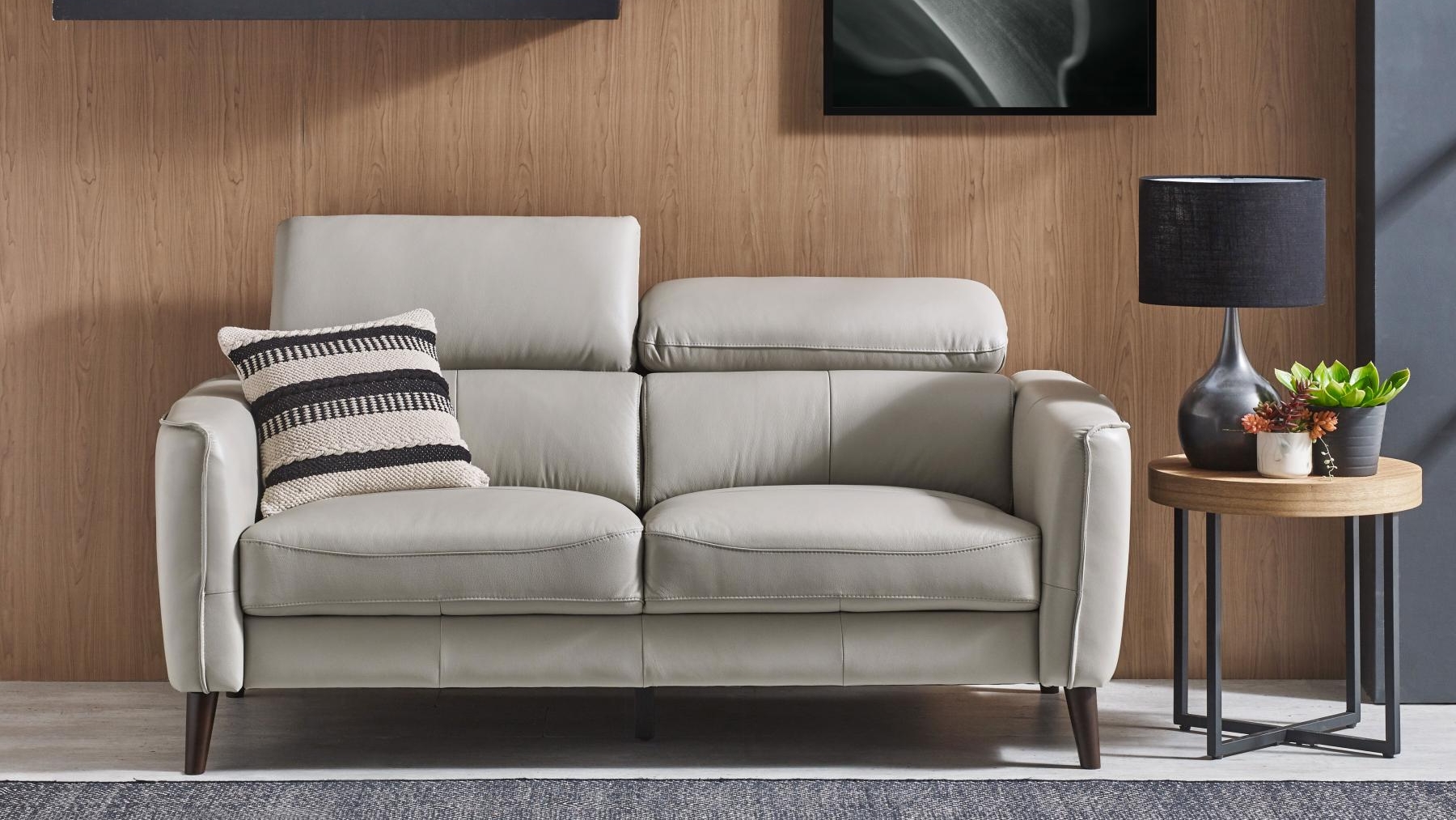 Modena 2-Seater Leather Sofa - Silver Grey