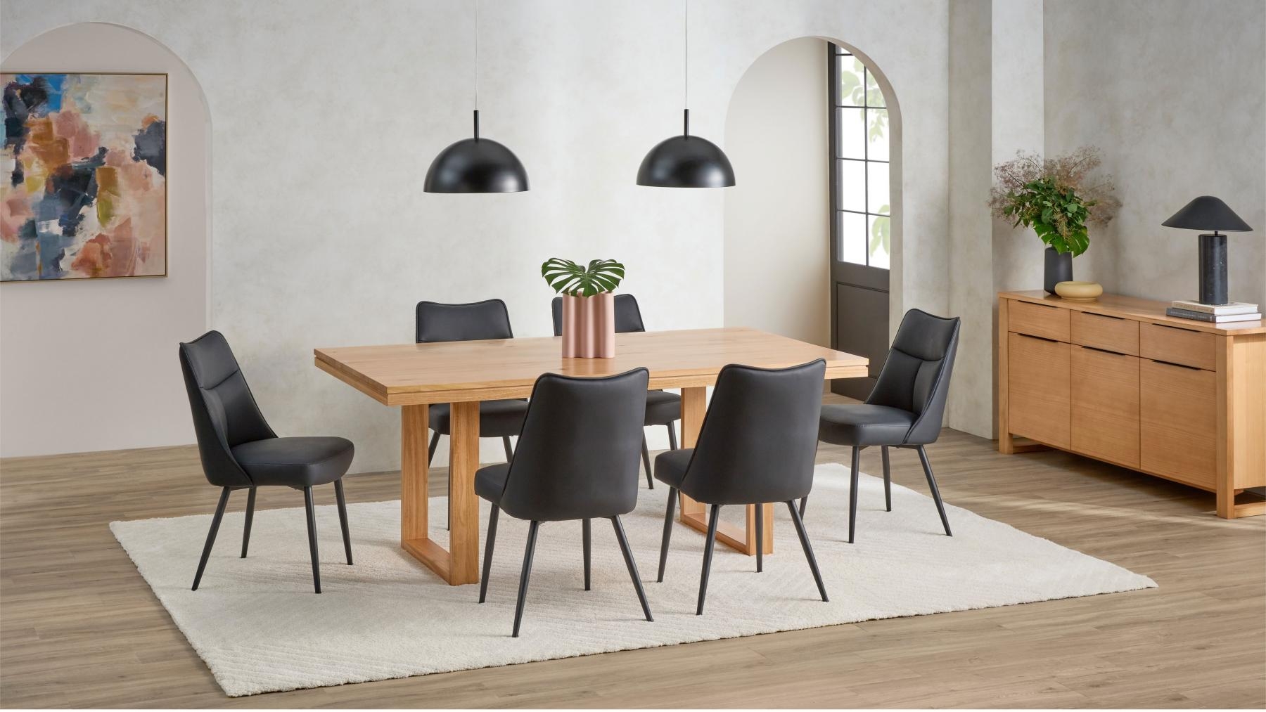 Avalon 7-Piece Dining Table Set with Sahara Black PU Dining Chair 