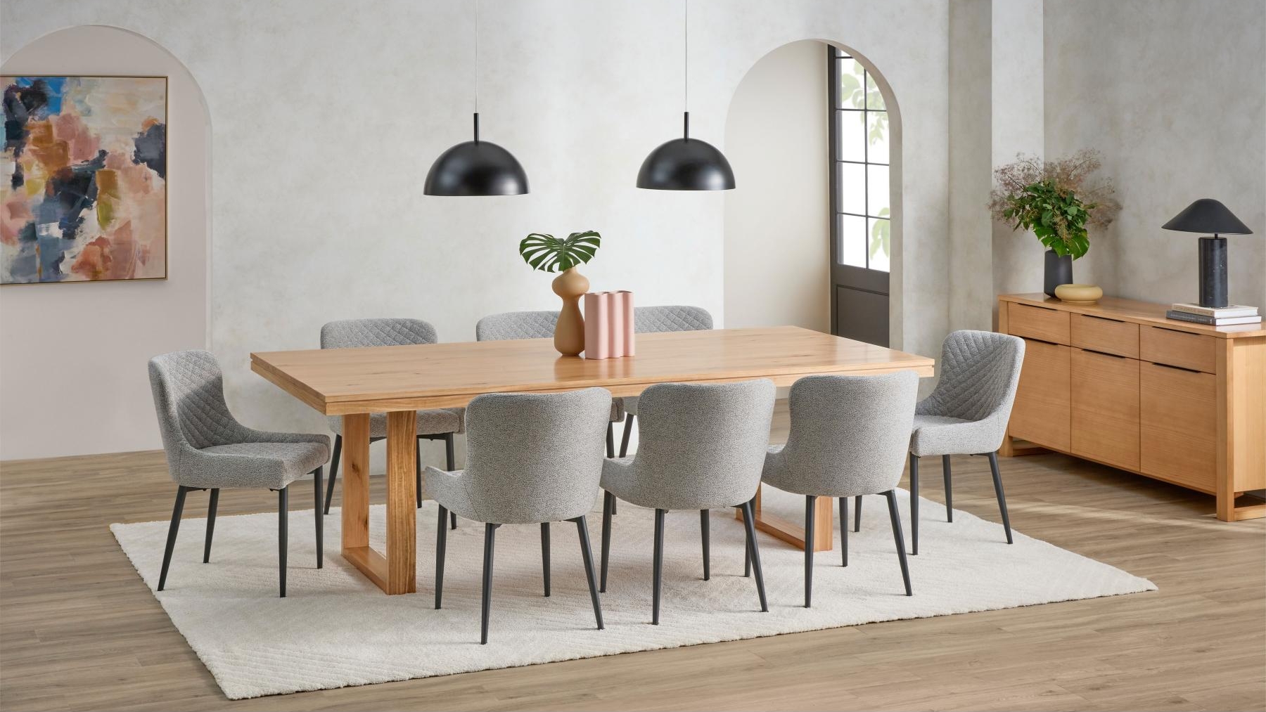 Avalon 9-Piece Dining Table Set with Grey Fabric Dining Chair