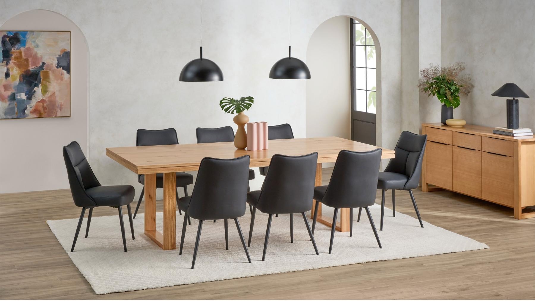 Avalon 9-Piece Dining Table Set with Sahara Black PU Dining Chair 