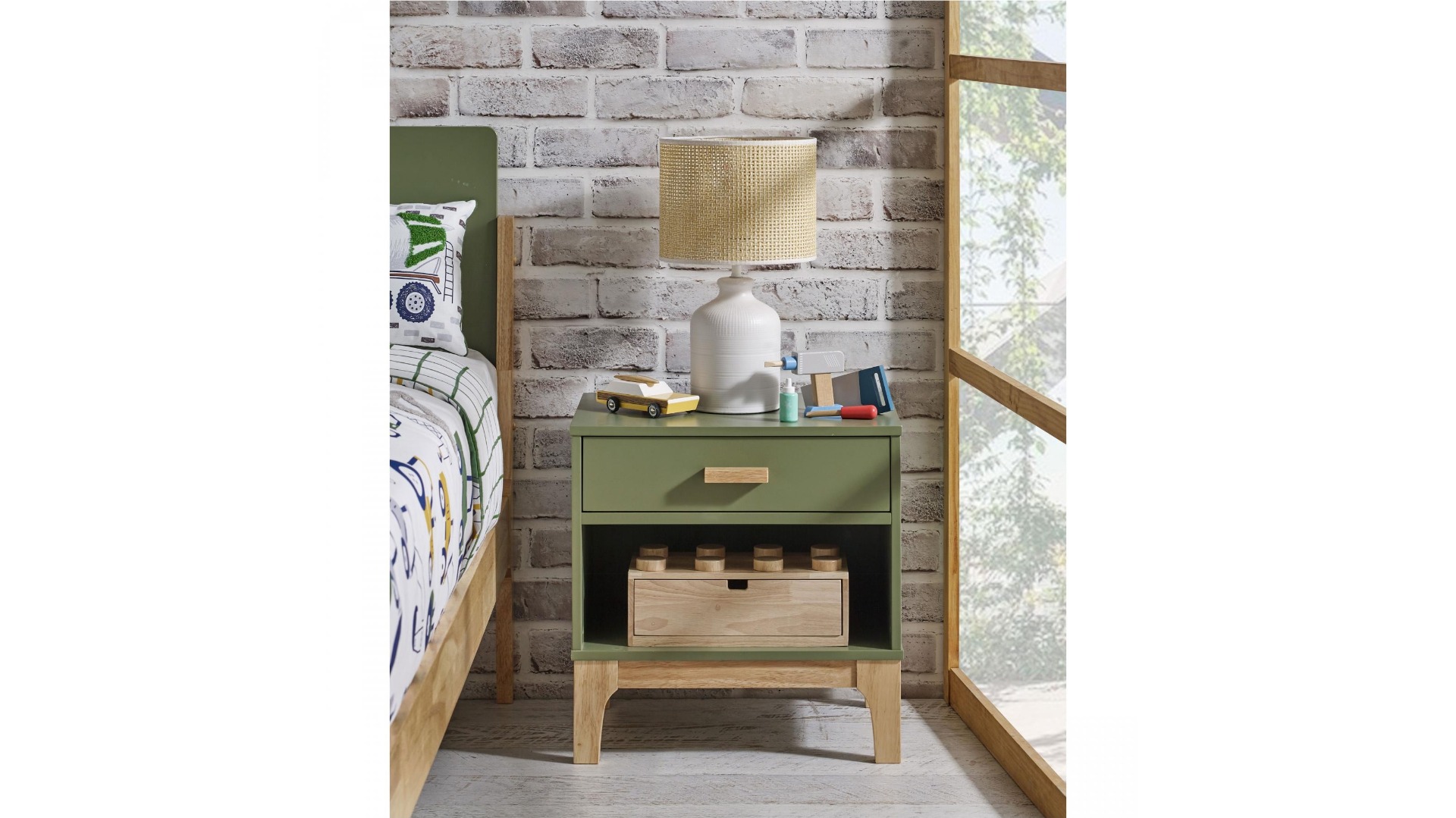 Artie 1-Drawer Bedside Table - Green