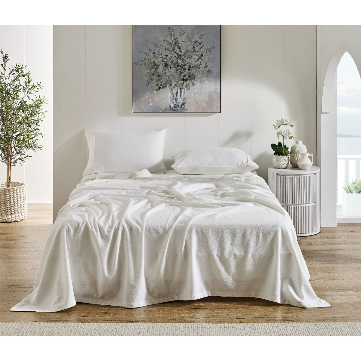 L'Avenue Flannelette White Sheet Set - Super King