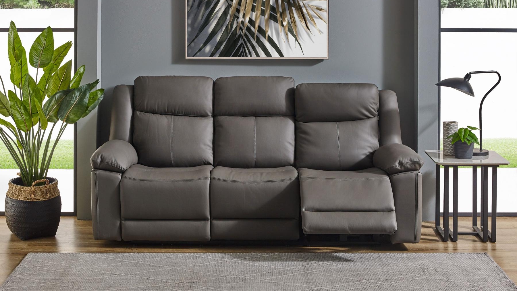 Nelson 3-Seater Leather Powered Recliner Sofa - Graphite