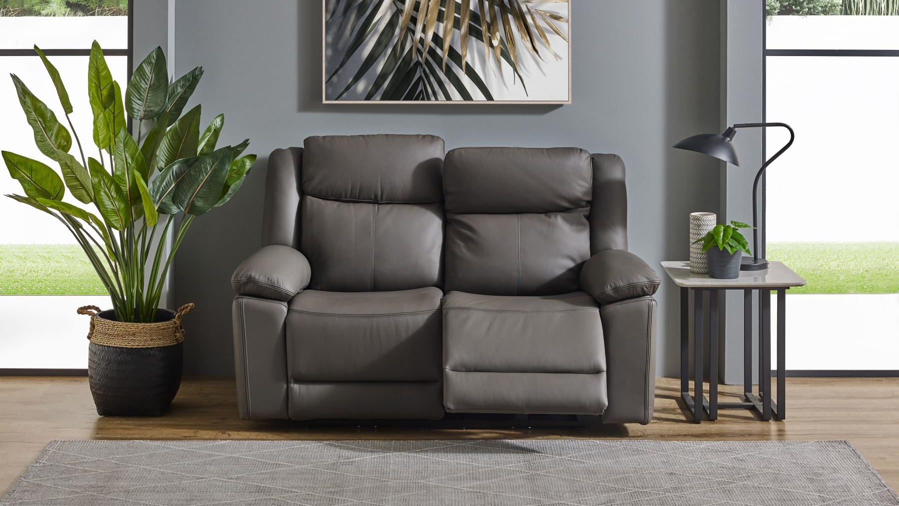 Nelson 2-Seater Leather Powered Recliner Sofa - Graphite