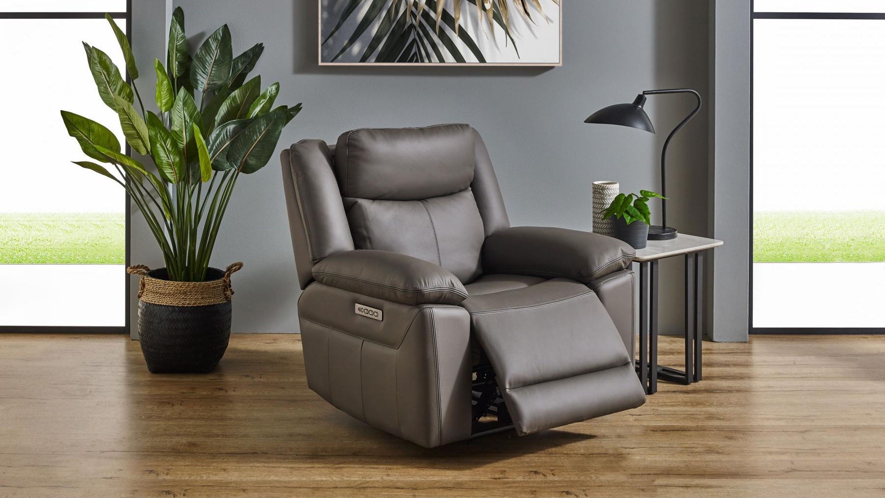 Nelson Leather Powered Recliner Armchair - Graphite