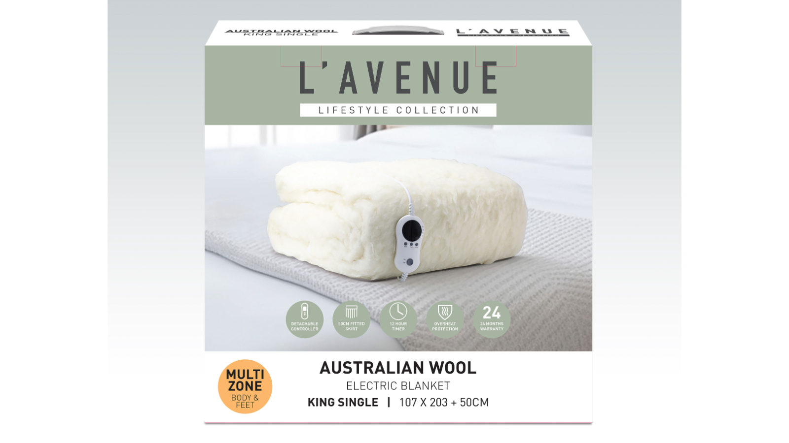 L'Avenue Australian Wool Electric Blanket King Single Harvey