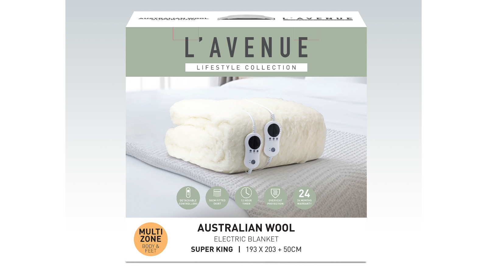 L'Avenue Australian Wool Electric Blanket - Super King