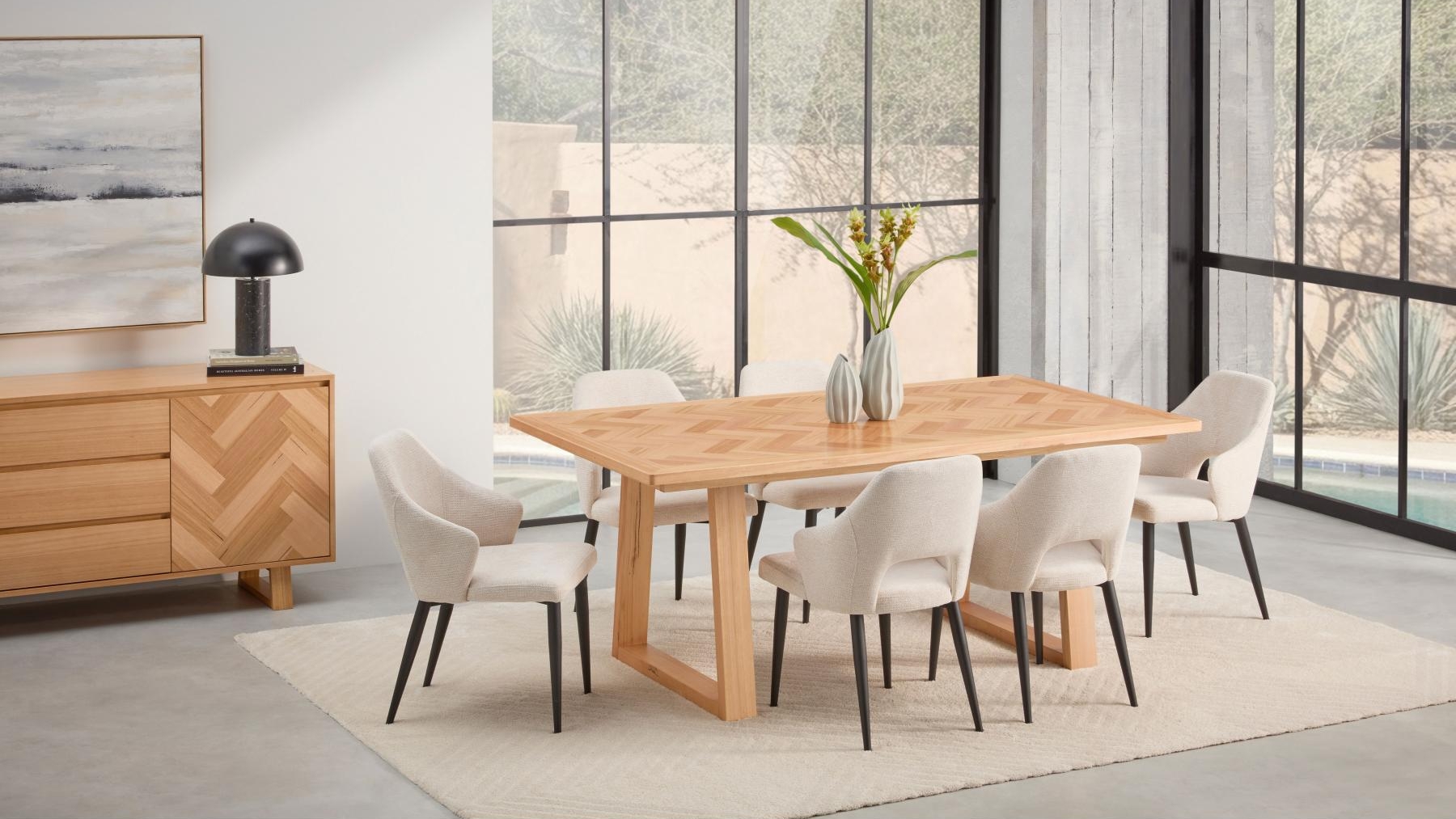 Regalia Dining Table Set with Fabric Dining Chairs