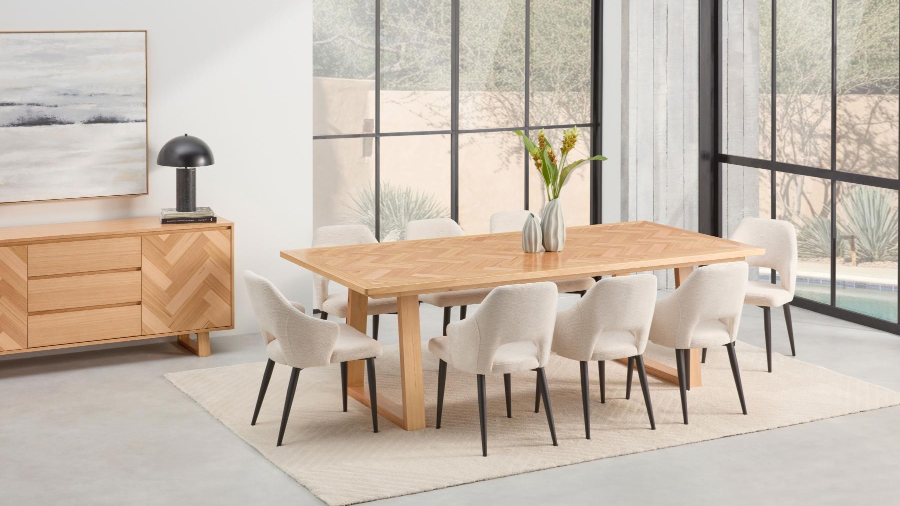 Regalia 9-Piece Dining Table Set with Beige Fabric Dining Chairs