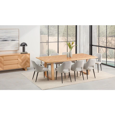 Regalia 9-Piece Dining Table Set with Grey Fabric Dining Chairs