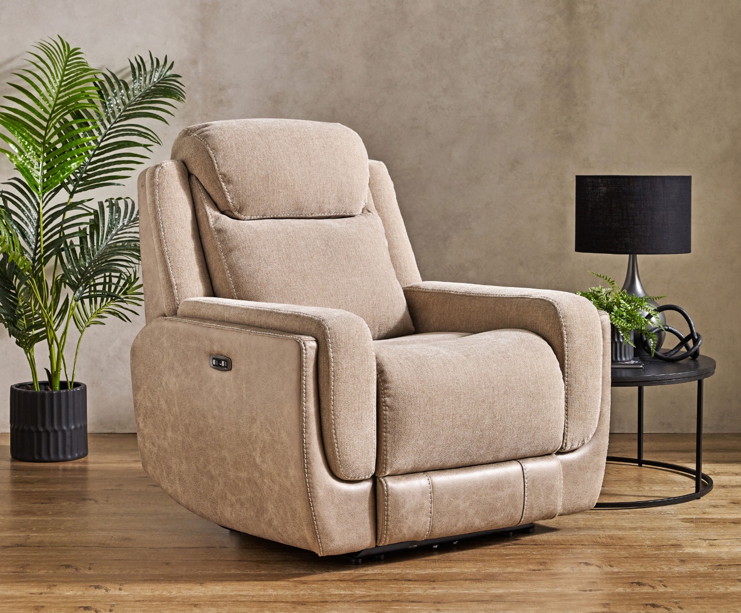 Charlie Fabric Powered Recliner Armchair - Sand