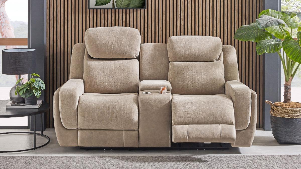 Charlie 2-Seater Fabric Powered Recliner Sofa - Sand
