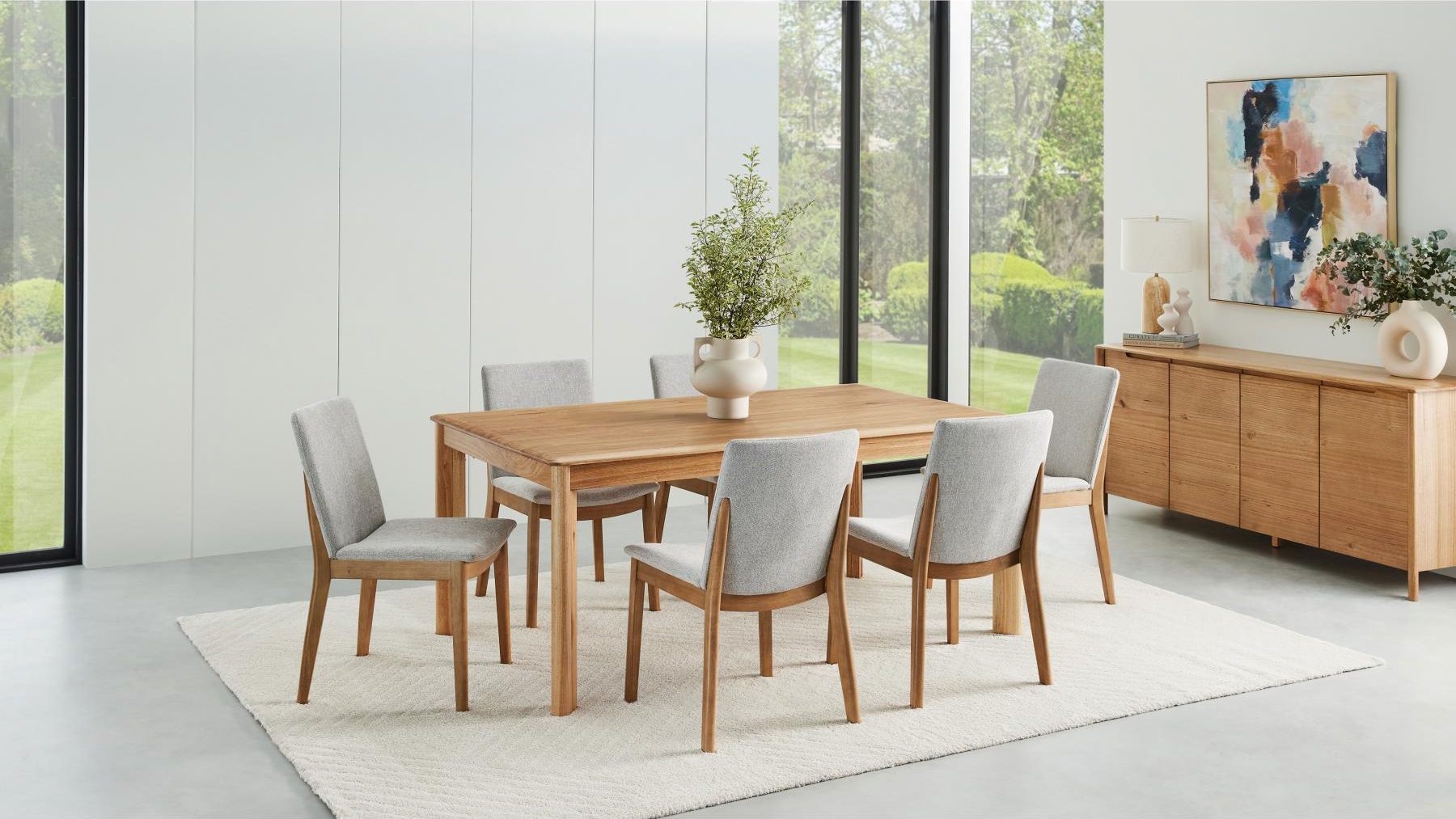 Luella 7-Piece Dining Table Set - Grey Fabric