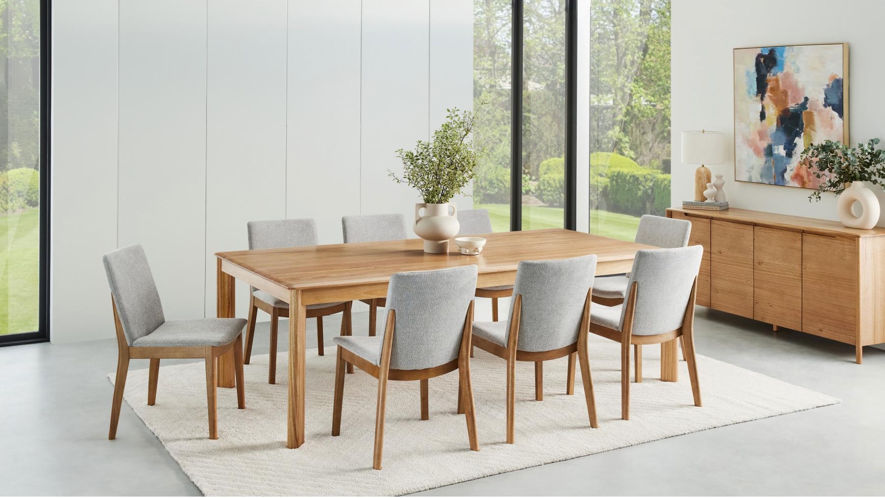 Luella 9-Piece Dining Table Set - Grey Fabric