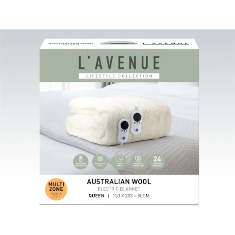 L'Avenue Australian Wool Electric Blanket - Queen