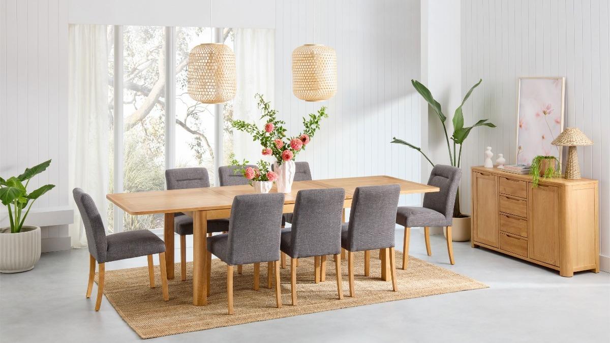 Tahoe 9-Piece 130-180cm Extension Dining Table Set - Onyx Fabric
