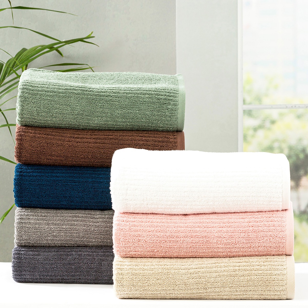 Renee Taylor Cobblestone 650GSM Cotton Ribbed Bath Towel