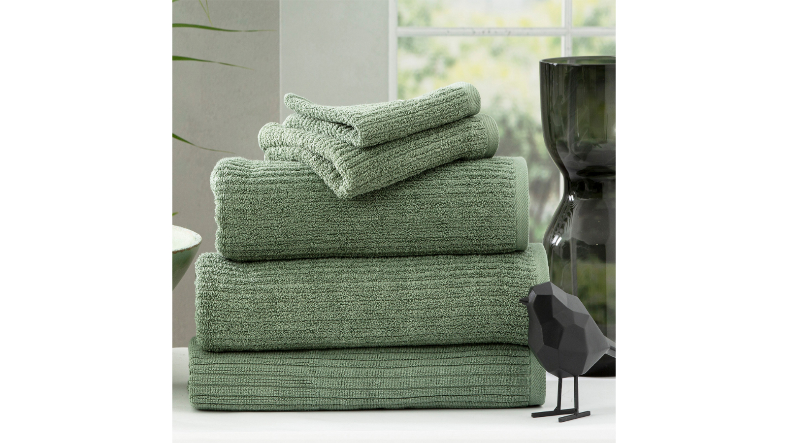 Renee Taylor Cobblestone 650GSM Cotton Ribbed Bath Sheet - Sage