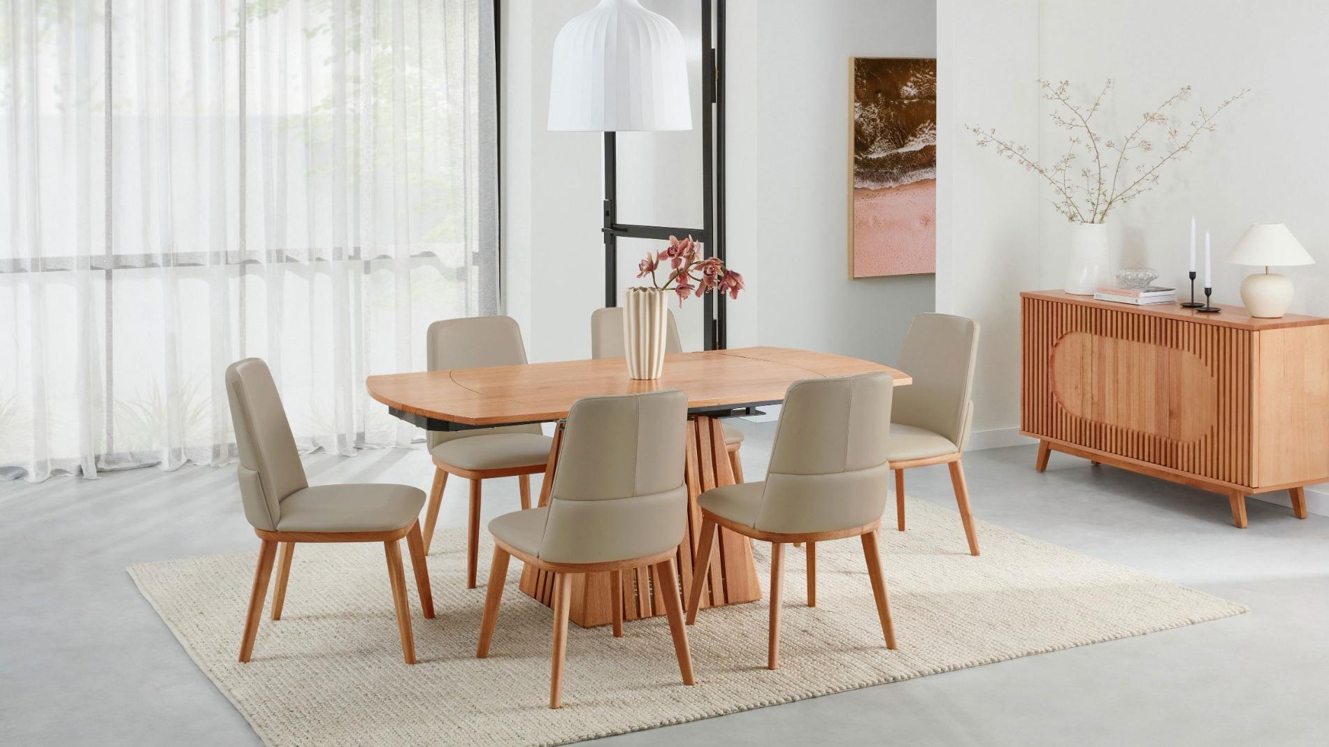 Emerson 7-Piece D-End Extension Dining Table Set - Beige